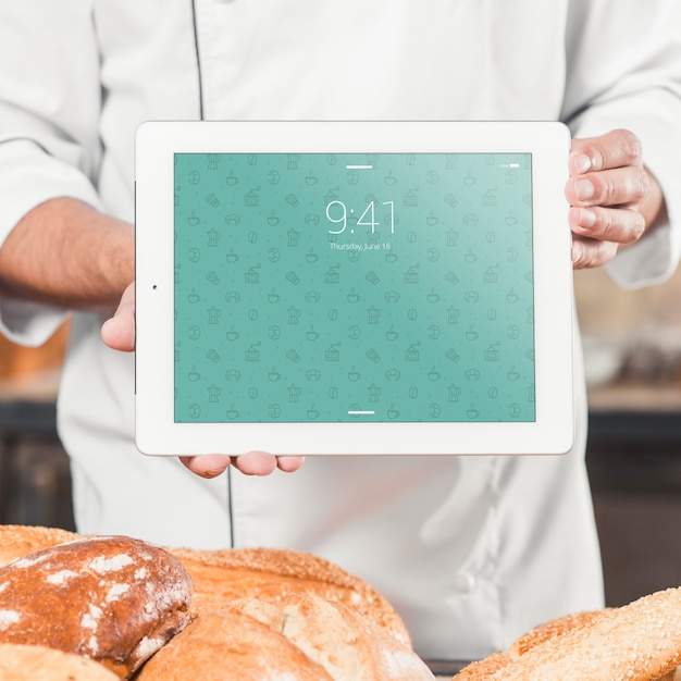 Bakery mockup with tablet