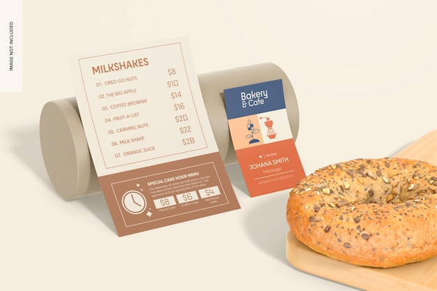 bakery presentation cards mockup, leaned