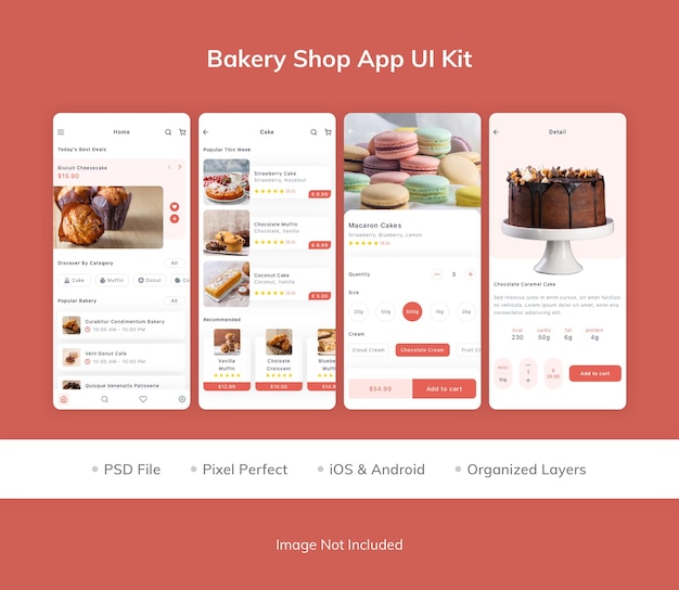 PSD kit interfaccia utente dell'app bakery shop