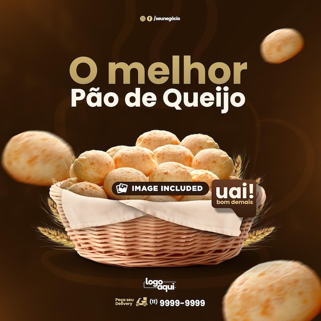 Bakery social media post in brazilian portuguese design template