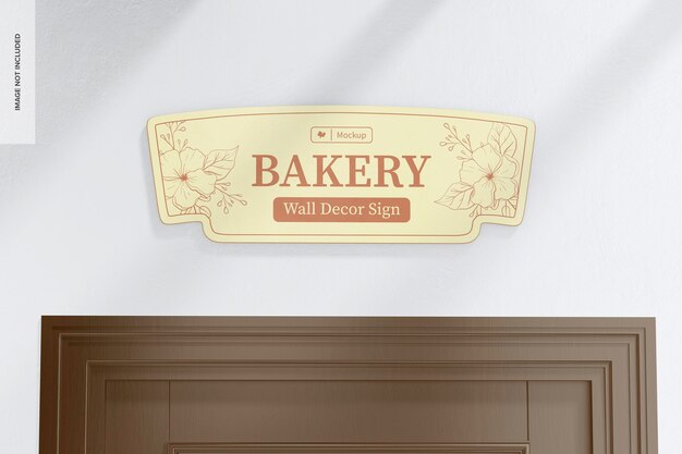 PSD Макет знака декора стены пекарни, вид спереди