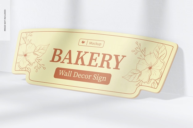 PSD bakery wall decor sign mockup, leaned