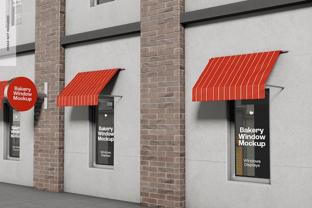 Bakery window with awning mockup, left view