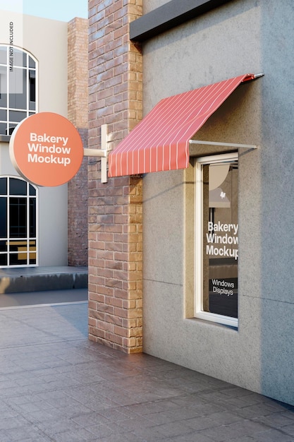 Bakery window with awning mockup, right view