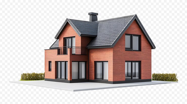 PSD bakstenen huis op witte achtergrond