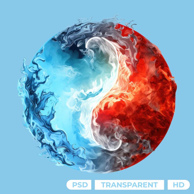 PSD 透明な背景に分離された火と氷の陰陽コンセプト デザインのバランス サークル
