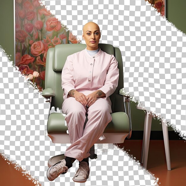 PSD bald aboriginal nurse melancholic beauty in pastel pose