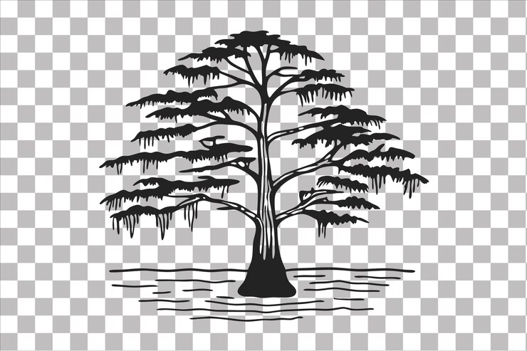 PSD bald cypress tree handdrawn illustration vintage transparent background