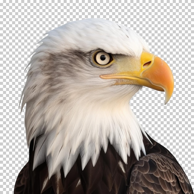 PSD bald eagle face shot isolated on transparent background