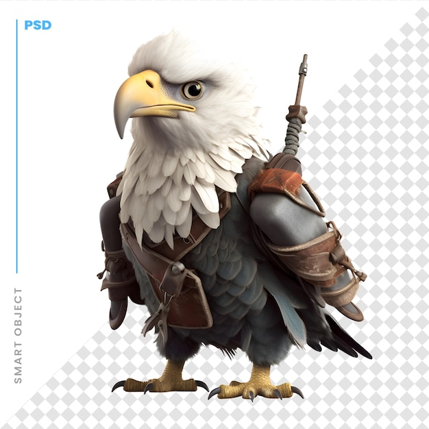 PSD bald eagle krijger met pantser op een witte achtergrond 3d illustratie