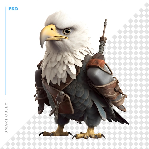 PSD 흰색 배경 3d 그림에 갑옷을 입은 대머리 독수리 전사
