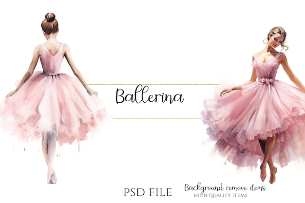 PSD balerina tańca clipart różowa balerina