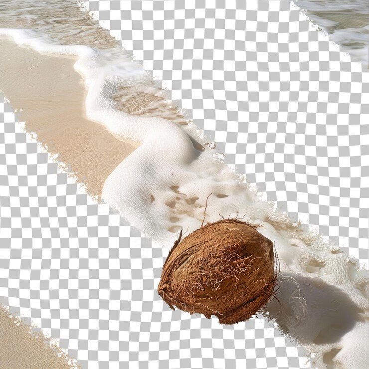PSD a ball on the beach is in the water and the foam is from the ocean