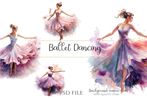 PSD ballerina meisje dansen waterverf ballerina clipart