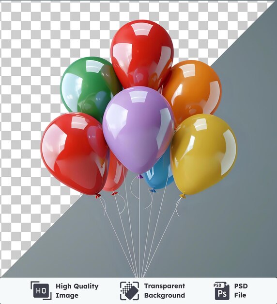 PSD ballobunchparty decoratieve kleuren ballonnen die geïsoleerd vliegen