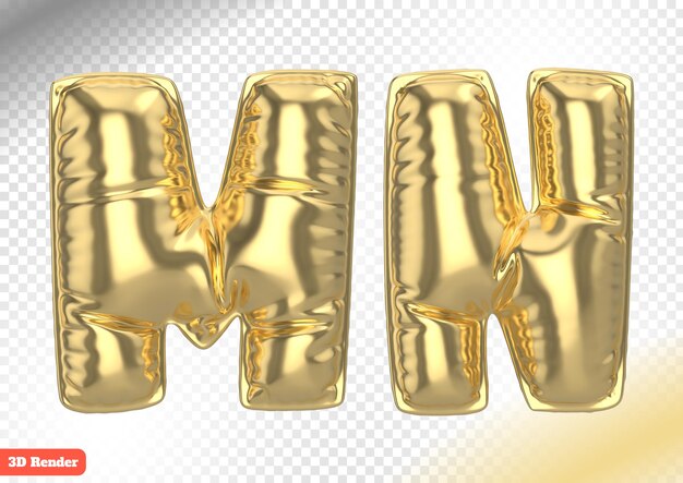 PSD ballon mn lettertype gouden 3d render