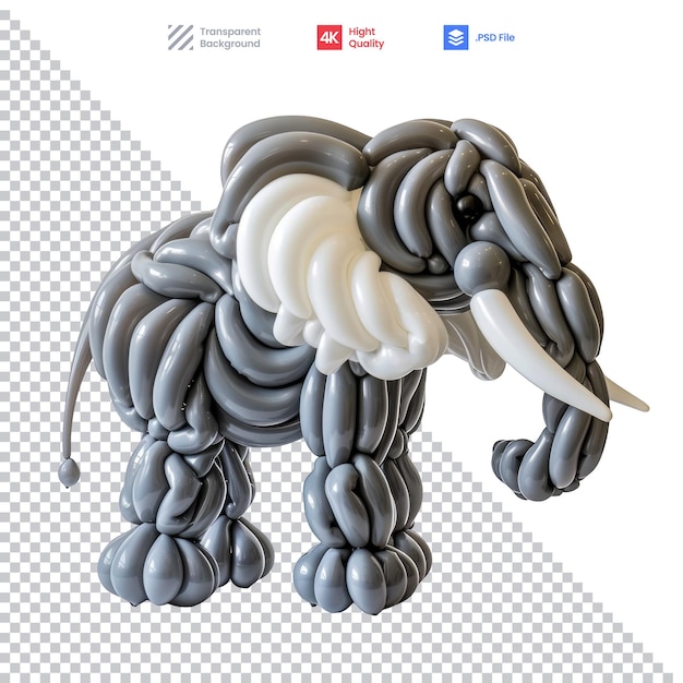 PSD ballon olifant sculptuur op witte achtergrond