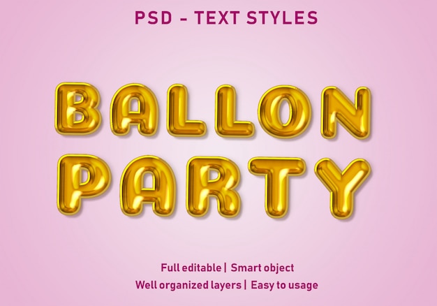 Ballon party text effects style editable psd