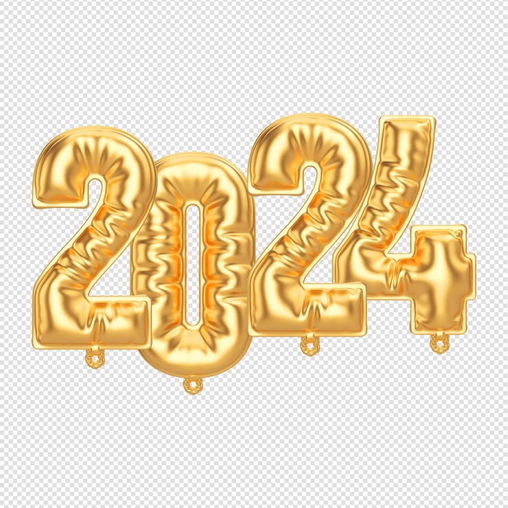 PSD 풍선 2024 번호 골드 3d