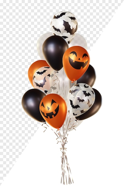 PSD bouquet di palloncini con pipistrelli e motivi di facce di zucca di halloween