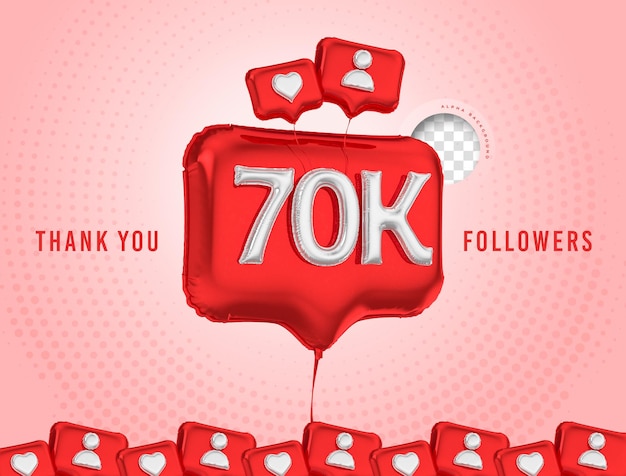 Balloon celebration 70k followers thank you 3d render social media