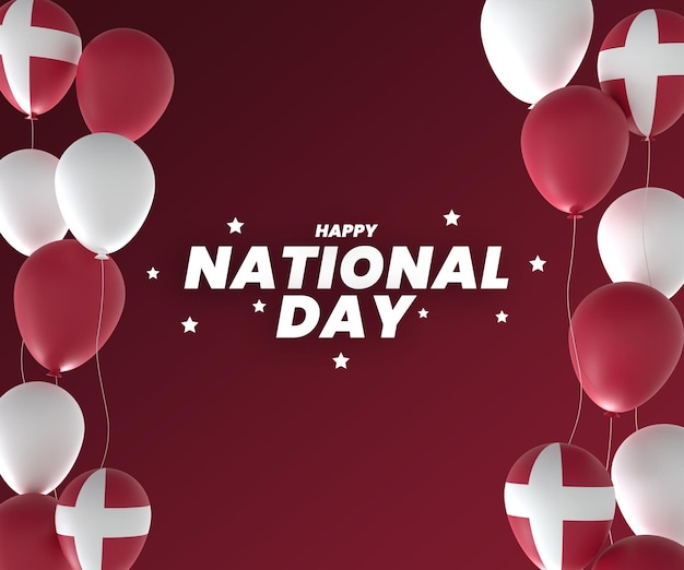PSD balloon denmark flag design national independence day banner editable text and background