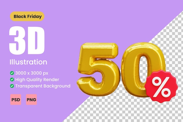 Illustrazione dell'icona 3d del black friday sconto palloncino