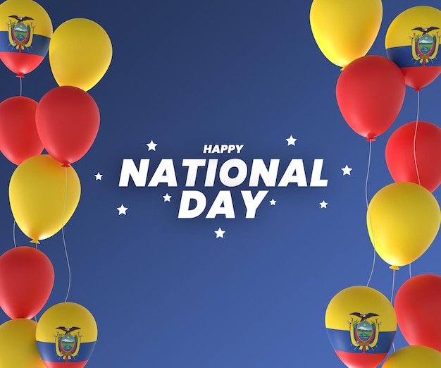 PSD balloon ecuador flag design national independence day banner editable text and background