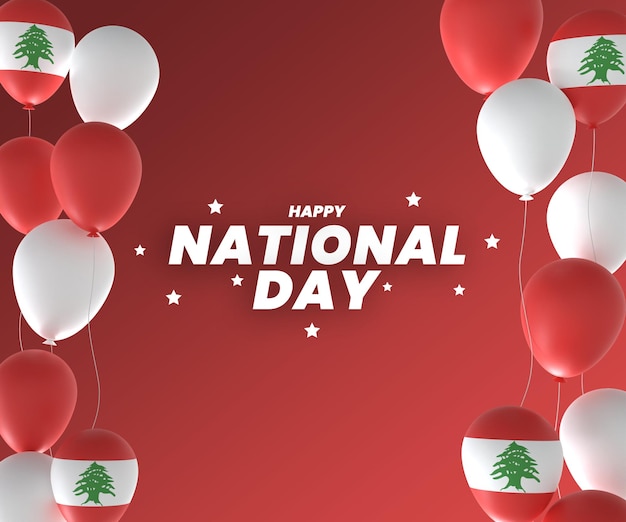 PSD balloon lebanon flag design national independence day banner editable text and background