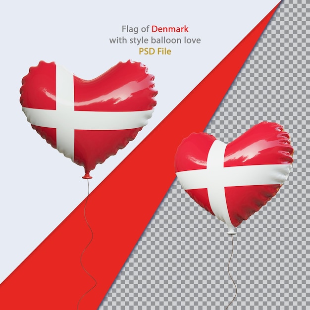 PSD balloon love national flag of denmark realistic