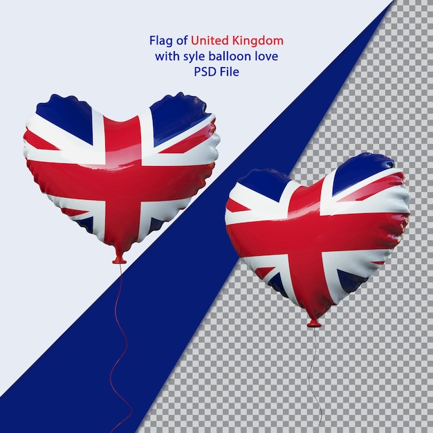 PSD balloon love national flag of united kingdom realistic