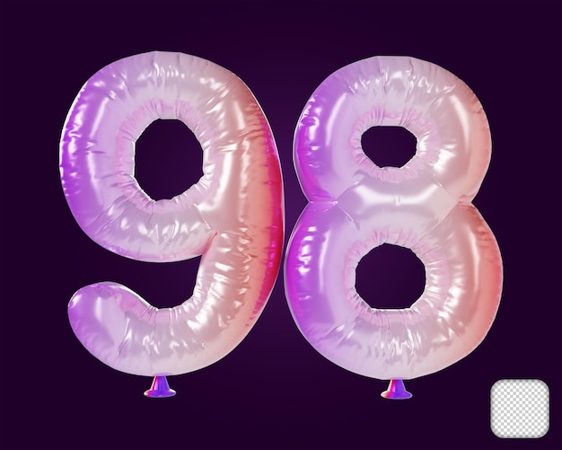 PSD balloon number 98 rainbow 3d illustration