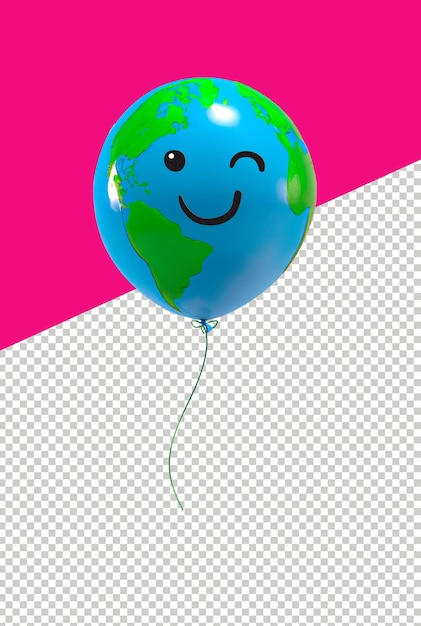 PSD balloon of the planet earth with a happy face