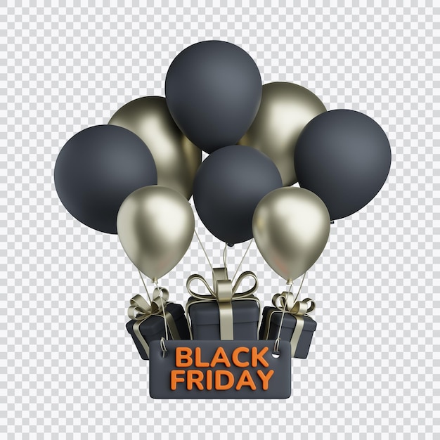 PSD balloon and present for black friday event 3d icon