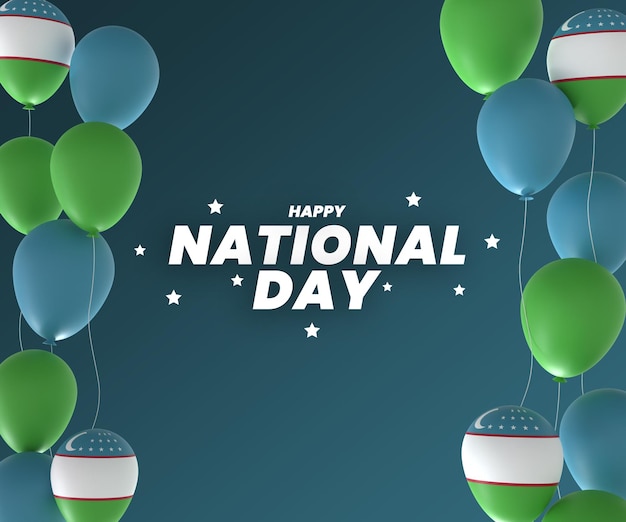 PSD balloon uzbekistan flag design national independence day banner editable text and background