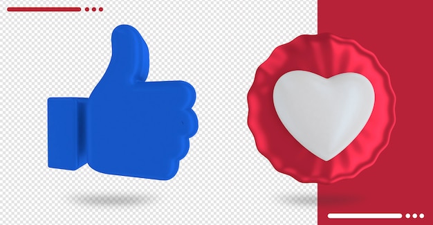 PSD balloon with heart shape and facebook like in 3d rendering