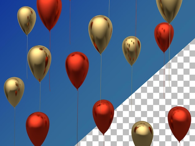 PSD balloons 3d rendered red gold isolated