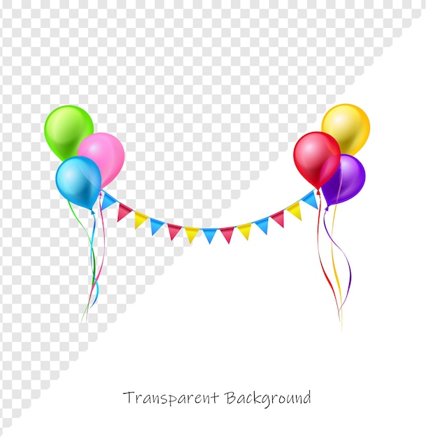 투명 한 배경 을 가진 축제 의 축제 를 위한 풍선 과 꽃줄