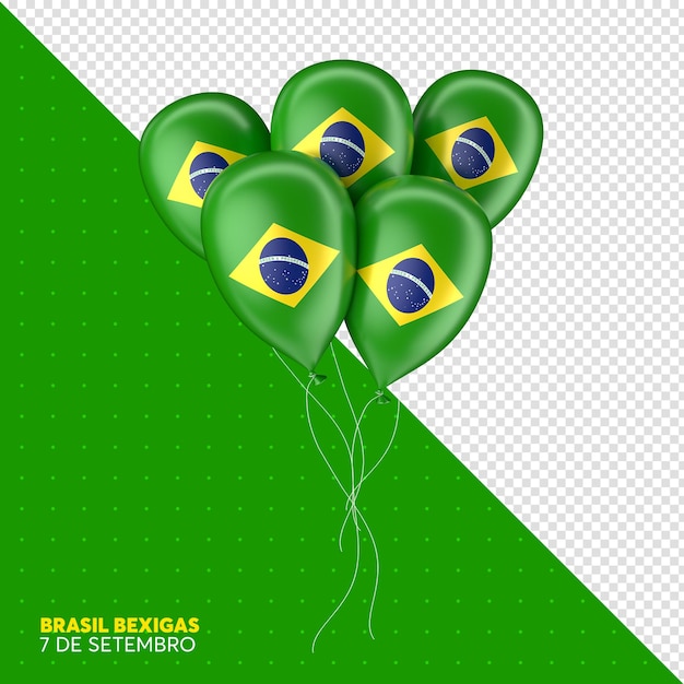 Balloons with flag of brazil in 3d realistic render