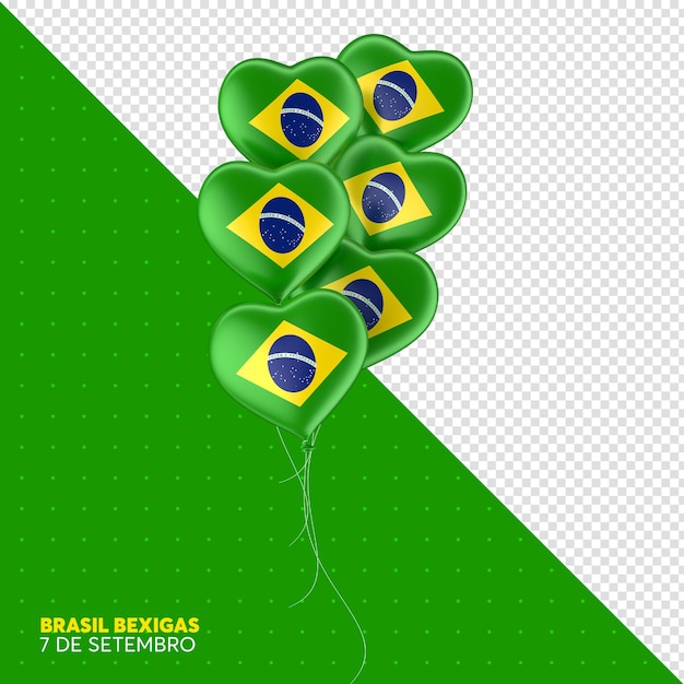 Balloons with flag of brazil in 3d realistic render