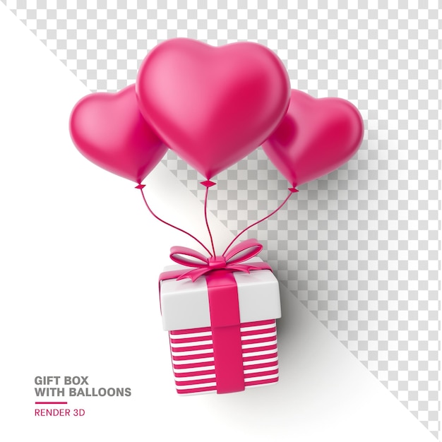 Palloncini con confezione regalo in 3d rendering cartoon