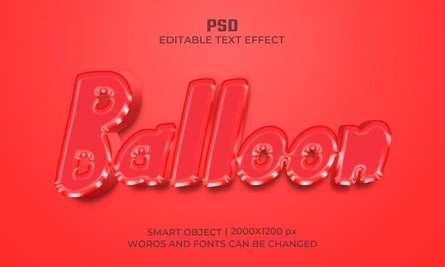 PSD balon czerwony 3d photoshop edytowalny efekt tekstowy z tłem