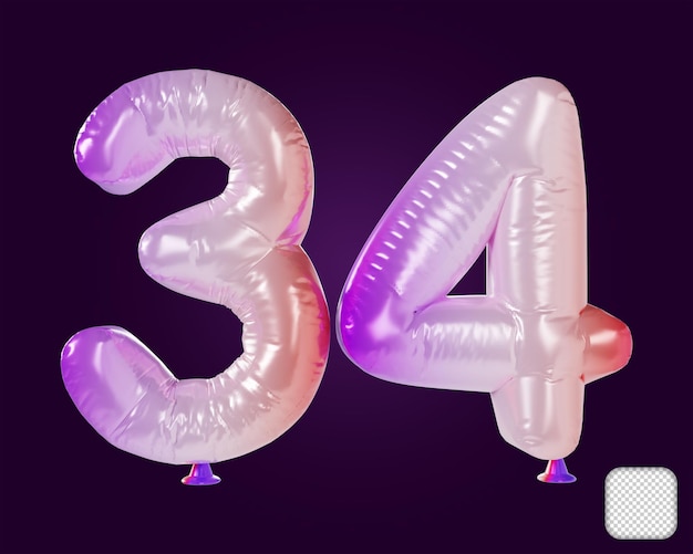 Balon numer 34 Rainbow ilustracja 3D