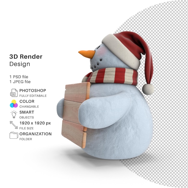 PSD bałwan w kapeluszu mikołaja modelowanie 3d plik psd realistyczny bałwan
