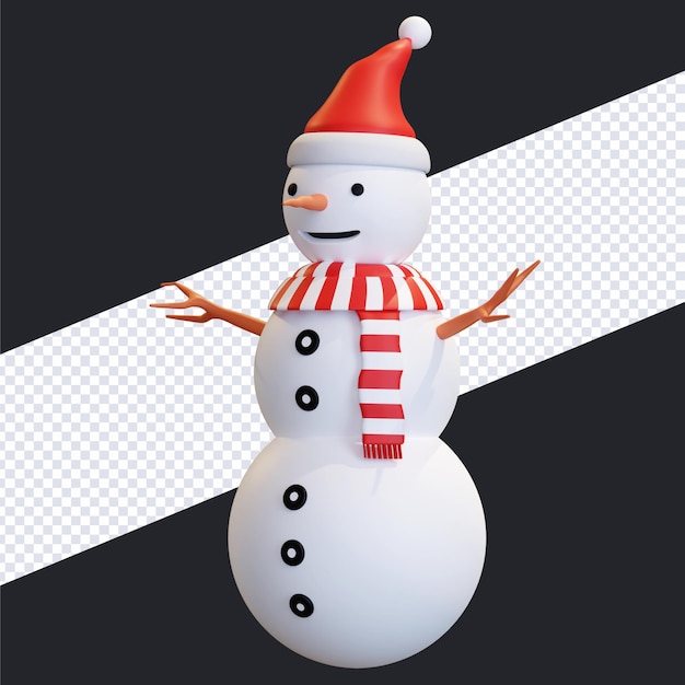 Bałwan z czapką świętego mikołaja i czerwonym szalikiem w paski Boże Narodzenie 3d render ilustracji