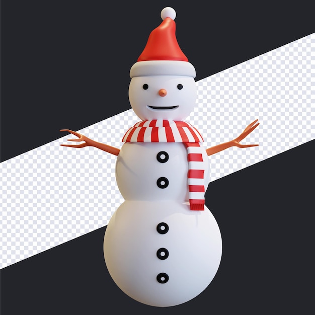 Bałwan z czapką świętego mikołaja i czerwonym szalikiem w paski Boże Narodzenie 3d render ilustracji