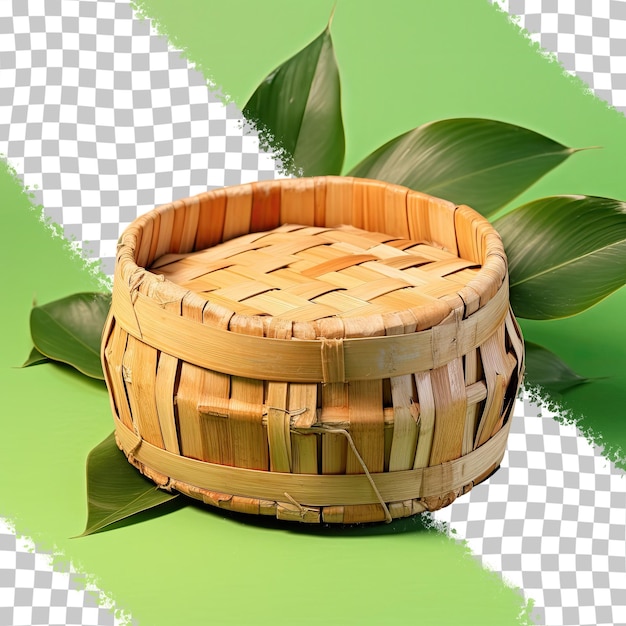 PSD bamboo basket on foliage background