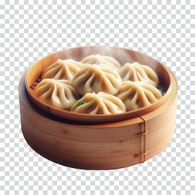 PSD a bamboo bowl of hot dumplings transparent background