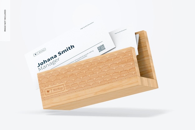 Bamboo business card holder mockup, falling