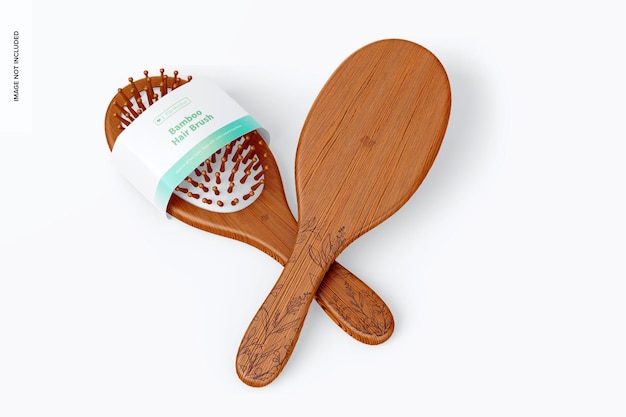 PSD bamboo hair brushes mockup, top view